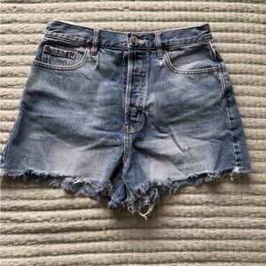 PacSun Distressed Denim Jean Shorts with Rainbow Embroidered Back Panel